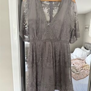 Haute Monde Charcoal Lace Midi Dress